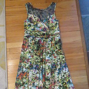 Eshakti Floral Midi Dress with Sheer Top - VGUC - Size 6 - Tea Garden Party